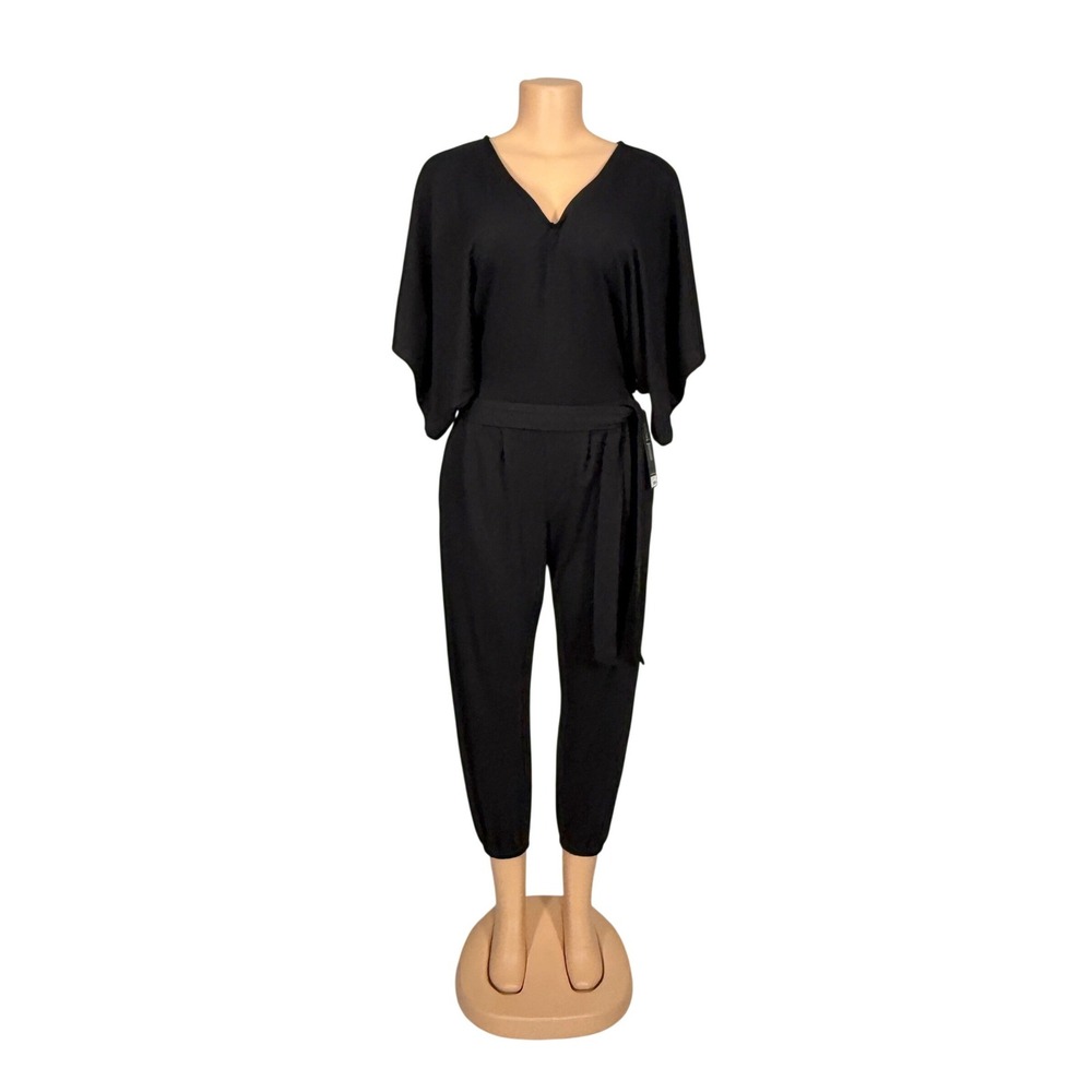 Liverpool Los Angeles Black V-Neck Dolman Sleeve Belted Jumpsuit Size Small NWT